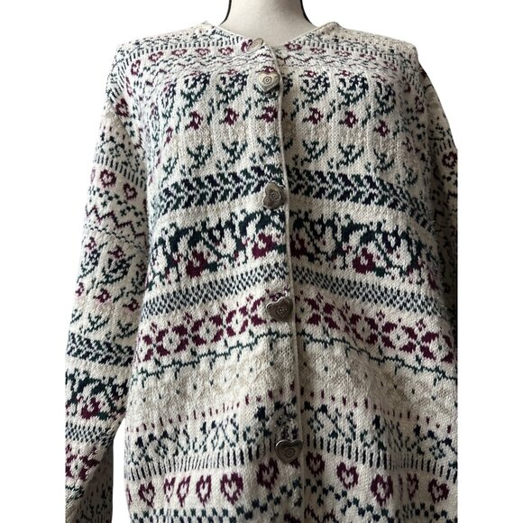 Northern Reflections Heart Cardigan Nordic Fair Isle Sweater Cotton Wool Large - Picture 7 of 9
